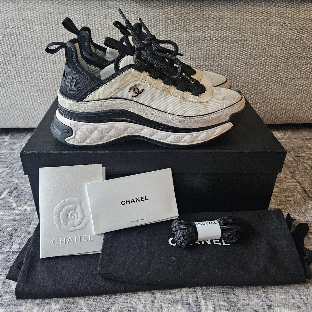 Chanel Black and White Sneakers 36.5